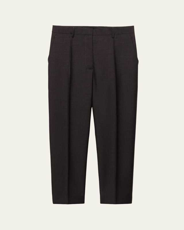 Cropped Wool Check Tailored Pants